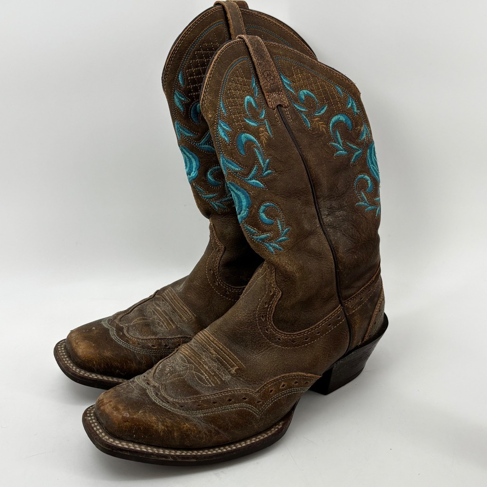Ariat 10012808 Brown Leather Turquoise Floral Western Boots Womens 7 B